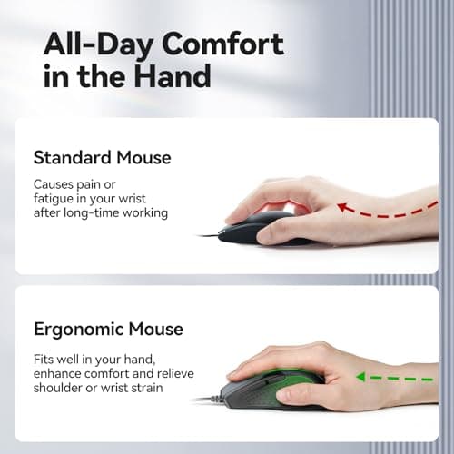 TECKNET 6-Button USB Wired Mouse with Side Buttons, Optical Computer Mouse with 1000/2000DPI, Ergonomic Design, 5ft Cord, Support Laptop Chromebook PC Desktop Mac Notebook-Grey image