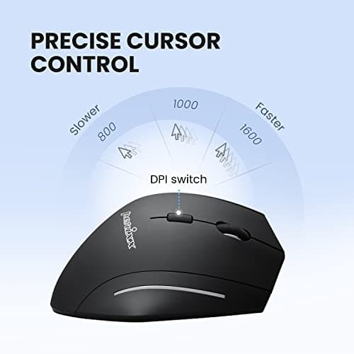 Perixx PERIMICE-608 Wireless Vertical Mouse, 6 Button, 800/1000/1600 DPI, Right Handed Design image