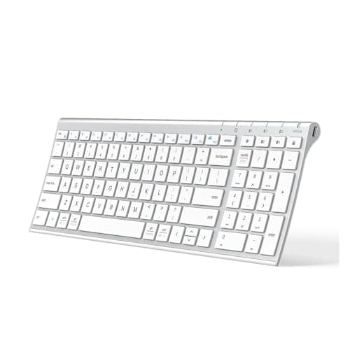 iClever Bluetooth Keyboard, Multi Device Keyboard Rechargeable Bluetooth 5.1 with Number Pad Ergonomic Design Full Size Stable Connection White Keyboard for iOS, Android, Windows main image
