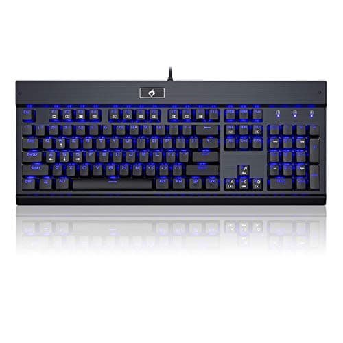 Eagletec KG010 Mechanical Keyboard Blue Switches 104 Lighted Keys Natural Ergonomic Aluminum Design for Windows PC Office and Gaming (Black Keyboard Blue LED Backlit) main image