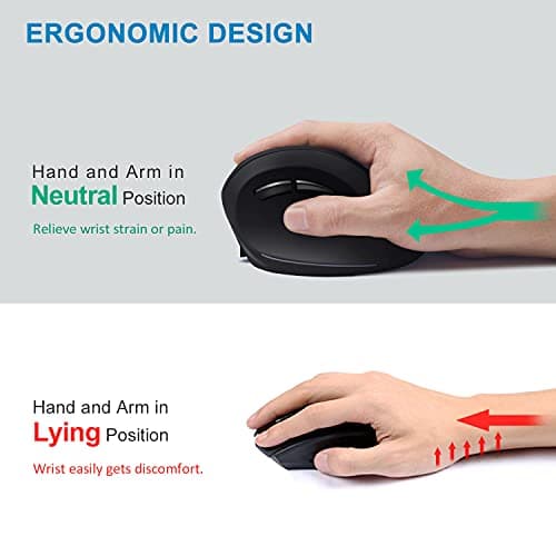 AUTLEY Wireless Ergonomic Mouse, 2.4G Optical Wireless Vertical Mouse with Adjustable DPI 800/1200/1600, Pinky Finger Rest for Large Hands image