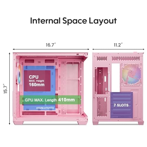 Vetroo AL900 ATX Mid Tower Pink with Tempered Glass Side Panel and USB 3.2 Gen 1 Type-A, USB 2.0 Type-A Front Panel image