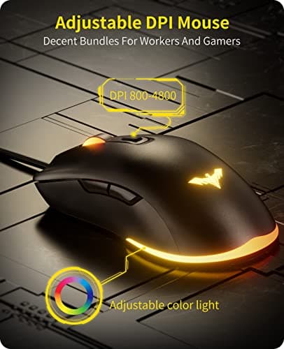 Havit Keyboard Rainbow Backlit Wired Gaming Keyboard Mouse Combo, LED 104 Keys USB Ergonomic Wrist Rest Keyboard, 3200DPI 6 Button Mouse for Windows PC Gamer Desktop, Computer (Black) image