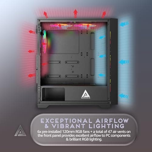 Apevia Genesis Pro ATX Mid Tower Black with Tempered Glass Side Panel and USB 3.2 Gen 1 Type-C, USB 2.0 Type-A image