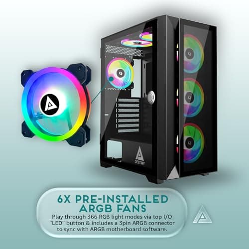 Apevia Destiny Pro ATX Mid Tower Black with Tempered Glass Side Panel and USB 3.2 Gen 1 Type-A image