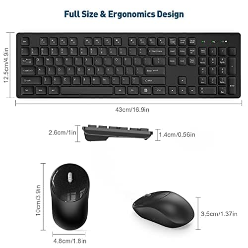 RATEL Wireless Keyboard Mouse Combo, 2.4GHz Slim Full-Sized Silent Wireless Keyboard and Mouse Combo with USB Nano Receiver for Laptop, PC (Black) image