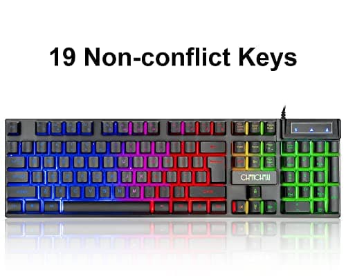 Gaming LED Wired Keyboard and Mouse Combo with Emitting Character 3200DPI USB Mouse Multimedia Keys Rainbow Backlight Mechanical Feeling for PC Resberry Pi Mac TOB Box with Mousepad,910b image