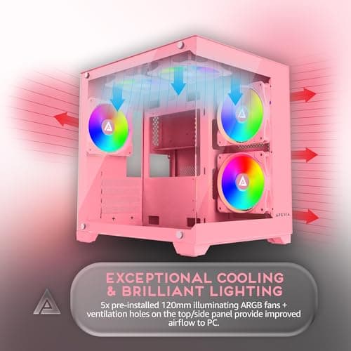 Apevia PRISM Micro ATX Mid Tower Pink Tempered Glass Side Panel image