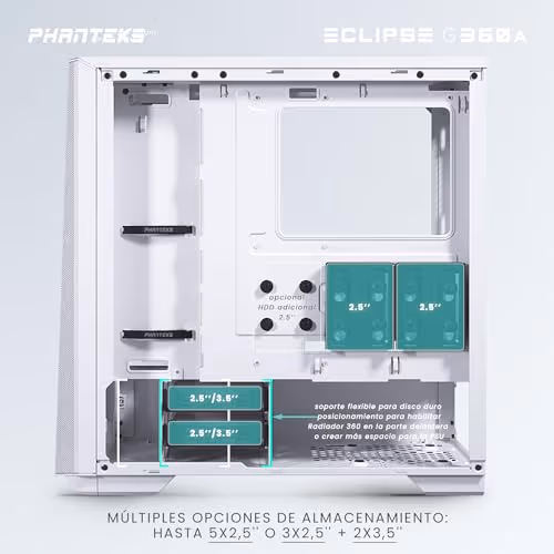 Phanteks Eclipse G360A ATX Mid Tower White Tempered Glass Side Panel image