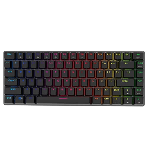 Ajazz AK33 Geek RGB Mechanical Keyboard, 82 Keys Layout, Blue Switches, LED Backlit, Aluminum Portable Wired Gaming Keyboard, Pluggable Cable, for Games Work and Daily Use, Black image