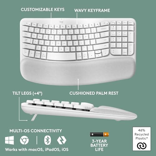 Logitech Wave Keys Bluetooth/Wireless/Wired Ergonomic Keyboard image