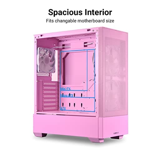 Lian Li LANCOOL 205 Mesh C ATX Mid Tower Pink Tempered Glass Side Panel, USB 3.2 Gen 2 Type-C, USB 3.2 Gen 1 Type-A image