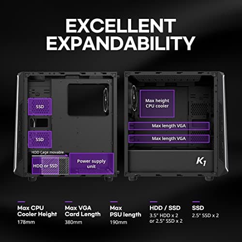 Zalman K1 ATX Mid Tower Black Acrylic Side Panel, USB 3.2 Gen 1 Type-A, USB 2.0 Type-A image