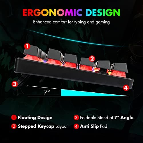 CHONCHOW Backlit Mechanical Gaming Keyboard Compact 87 Keys LED Tenkeyless Wired Mecanico Blue Switches Keyboard Compatible with Windows PC Mac Vista etc-Black image