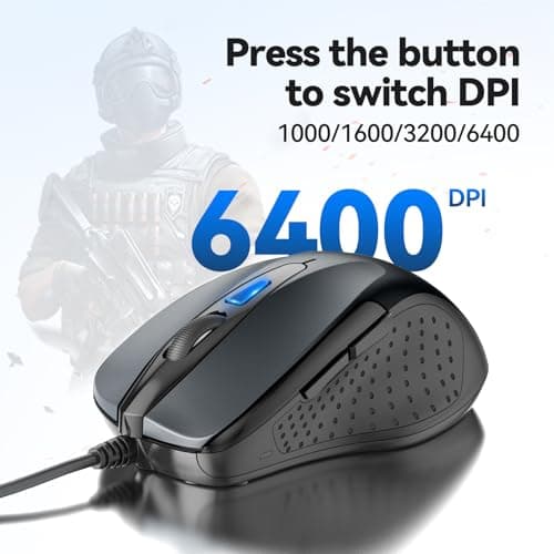 TECKNET 6-Button USB Wired Mouse with Side Buttons, Optical Computer Mouse with 1000/2000DPI, Ergonomic Design, 5ft Cord, Support Laptop Chromebook PC Desktop Mac Notebook-Grey image