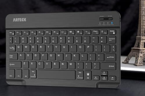 Arteck HB030B Universal Slim Portable Wireless Bluetooth 3.0 7-Colors Backlit Keyboard with Built in Rechargeable Battery, Black image