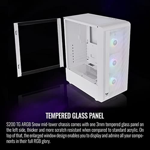 Thermaltake S200 ATX Mid Tower White Tempered Glass Side Panel ARGB image