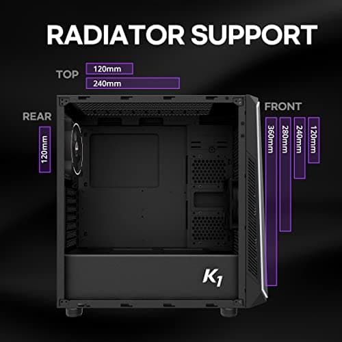 Zalman K1 ATX Mid Tower Black Acrylic Side Panel, USB 3.2 Gen 1 Type-A, USB 2.0 Type-A image