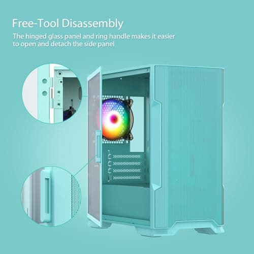 Vetroo M03 Micro ATX Mini Tower Green with Tempered Glass Side Panel and USB 3.2 Gen 1 Type-A / USB 2.0 Type-A image