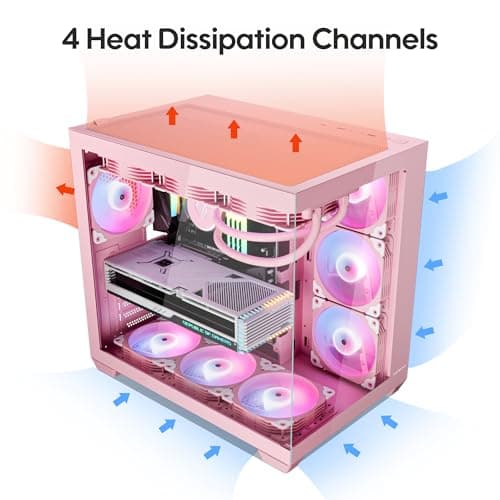 Vetroo AL900 ATX Mid Tower Pink with Tempered Glass Side Panel and USB 3.2 Gen 1 Type-A, USB 2.0 Type-A Front Panel image