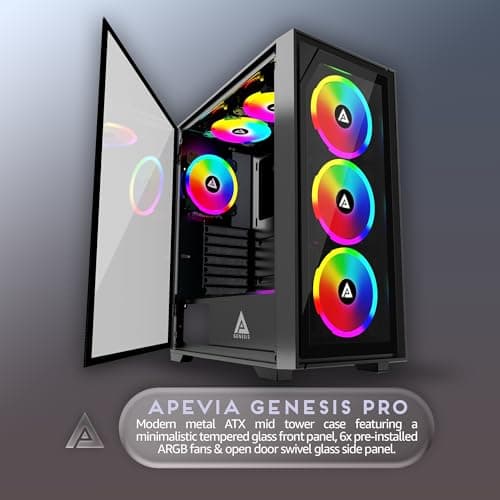 Apevia Genesis Pro ATX Mid Tower Black with Tempered Glass Side Panel and USB 3.2 Gen 1 Type-C, USB 2.0 Type-A image