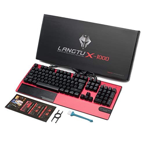 Mechanical Gaming Keyboard, LANGTU All-Metal Panel USB Wired Computer Keyboard with Wrist Rest, LED Backlit Keyboard Blue Switch 104 Keys for Windows PC Gamers - X1000 Silver/White image