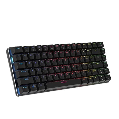 Ajazz AK33 Geek RGB Mechanical Keyboard, 82 Keys Layout, Blue Switches, LED Backlit, Aluminum Portable Wired Gaming Keyboard, Pluggable Cable, for Games Work and Daily Use, Black image