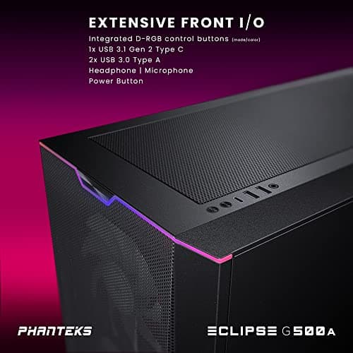 Phanteks ECLIPSE G500A ATX Mid Tower Black Tempered Glass Side Panel DRGB image