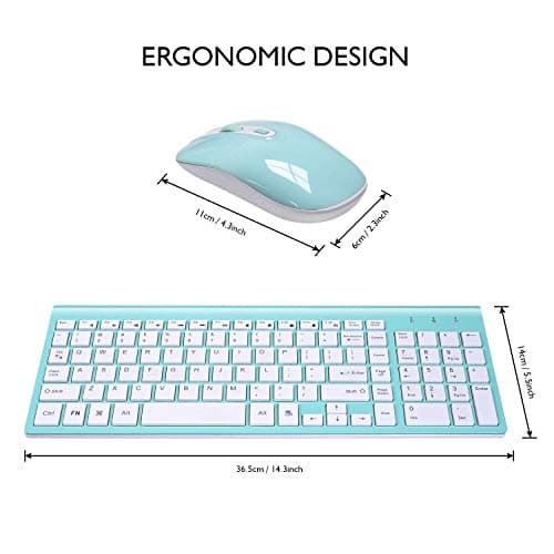 Wireless Keyboard Mouse Combo, Cimetech Compact Full Size Wireless Keyboard and Mouse Set 2.4G Ultra-Thin Sleek Design for Windows, Computer, Desktop, PC, Notebook, Laptop - (Turqouise) image