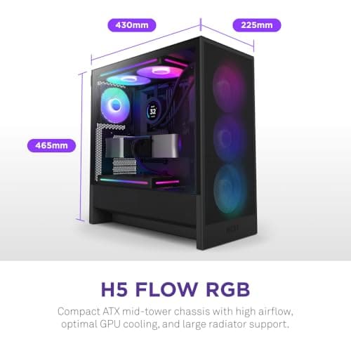 NZXT H5 Flow RGB (2024) ATX Mid Tower Black Tempered Glass Side Panel image