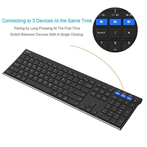 Arteck Universal Bluetooth Keyboard Multi-Device Stainless Steel Full Size Wireless Keyboard for Windows, iOS, Android, Computer Desktop Laptop Surface Tablet Smartphone Built in Rechargeable Battery image