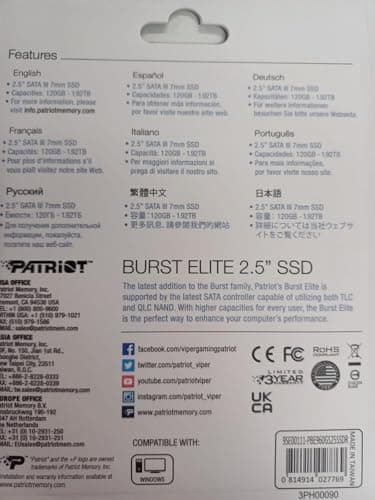 Patriot Burst Elite 960GB SSD 2.5" SATA 6.0 Gb/s image
