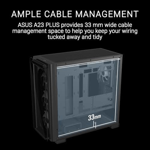 Asus A23 PLUS Micro ATX Mid Tower Black Tempered Glass Side Panel, USB 3.2 Gen 2 Type-C, USB 3.2 Gen 1 Type-A image