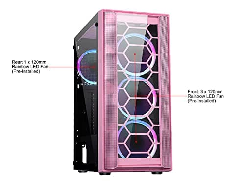 DIYPC Rainbow-Flash-F4 ATX Mid Tower Pink Tempered Glass Side Panel image