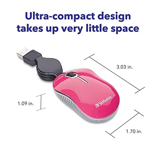 Verbatim 98618 Mini Travel Commuter Pink Wired Optical Mouse image