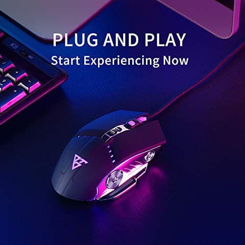LENRUE V1 Gaming Mouse Wired, Ergonomic Computer Mice with 6 Programmable Buttons, 4 Circular & Breathing LED Light, 4 Adjustable DPI Up to 2400 for PC Mac Laptop and Gamer image