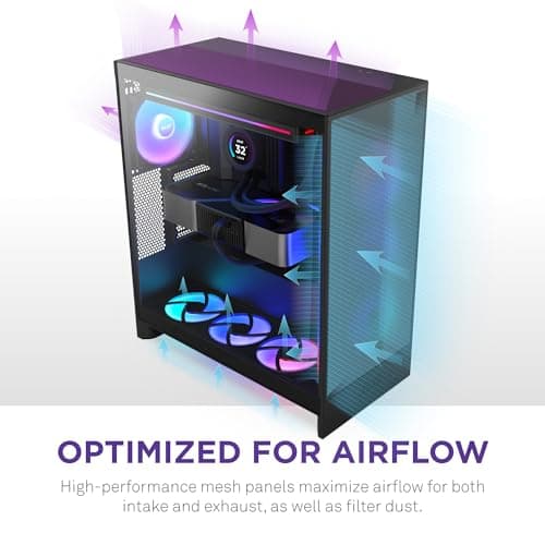 NZXT H7 Flow (2024) ATX Mid Tower Black with Tempered Glass Side Panel and USB 3.2 Gen 2x2 Type-C USB 3.2 Gen 1 Type-A image