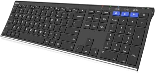 Arteck Universal Bluetooth Keyboard Multi-Device Stainless Steel Full Size Wireless Keyboard for Windows, iOS, Android, Computer Desktop Laptop Surface Tablet Smartphone Built in Rechargeable Battery image