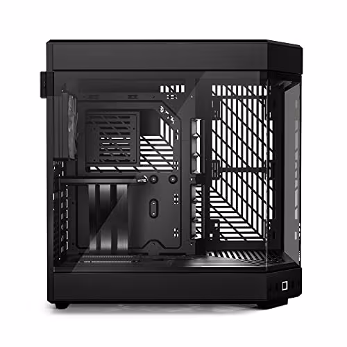HYTE Y60 Modern Aesthetic Dual Chamber Panoramic Tempered Glass Mid-Tower ATX Computer Gaming Case with PCIe 4.0 Riser Cable Included, Black image