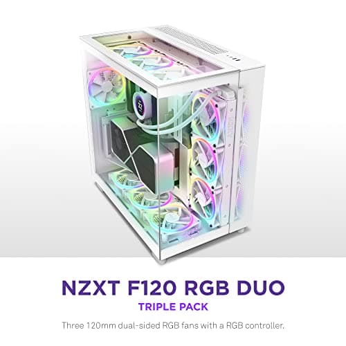 NZXT F120 120mm White RGB DUO Addressable RGB PWM 48.58 CFM 3-Pack image