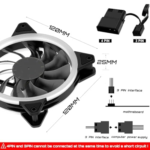upHere Blue Computer Case Fan 120mm LED Silent Fan for Computer Cases, CPU Coolers, and Radiators Ultra Quiet, Premium Edition,3 Pin 3 Pack/B12CM3-3 image