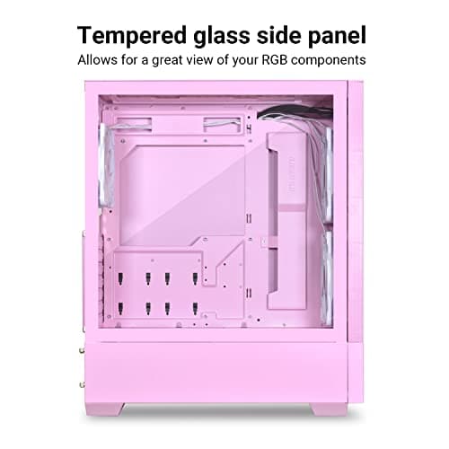 Lian Li LANCOOL 205 Mesh C ATX Mid Tower Pink Tempered Glass Side Panel, USB 3.2 Gen 2 Type-C, USB 3.2 Gen 1 Type-A image