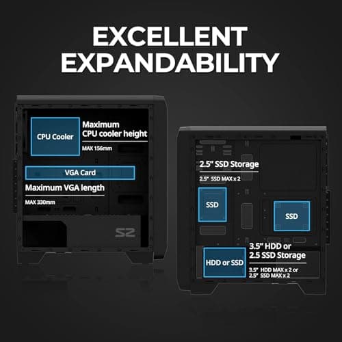 Zalman S2 ATX Mid Tower Black with Tempered Glass Side Panel and USB 3.2 Gen 1 Type-A, USB 2.0 Type-A image
