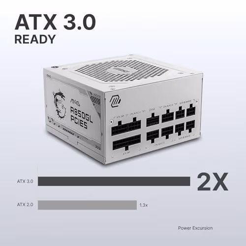 MSI MAG A850GL PCIE5 White 850W Fully Modular 80+ Gold ATX image