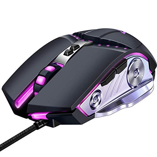 LENRUE V1 Gaming Mouse Wired, Ergonomic Computer Mice with 6 Programmable Buttons, 4 Circular & Breathing LED Light, 4 Adjustable DPI Up to 2400 for PC Mac Laptop and Gamer image