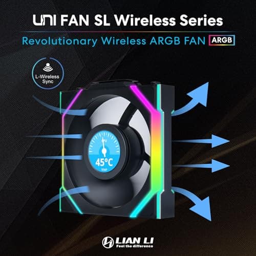 Lian Li UNI FAN SL 120mm Black Wireless LCD 50.08 CFM PWM Addressable RGB 3-Pack image