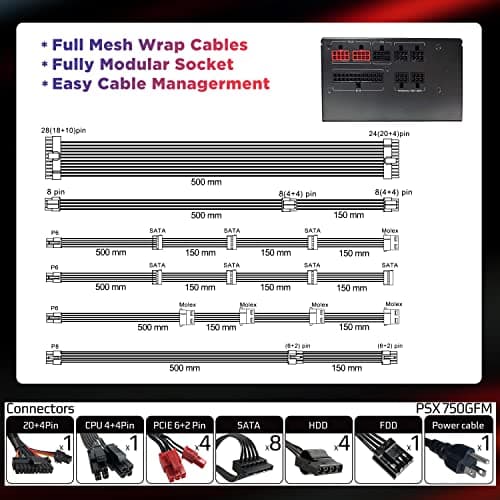 PowerSpec GFM Black ATX 750W Fully Modular 80+ Gold Certified image