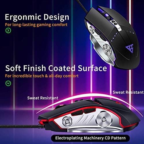 LENRUE V1 Gaming Mouse Wired, Ergonomic Computer Mice with 6 Programmable Buttons, 4 Circular & Breathing LED Light, 4 Adjustable DPI Up to 2400 for PC Mac Laptop and Gamer image