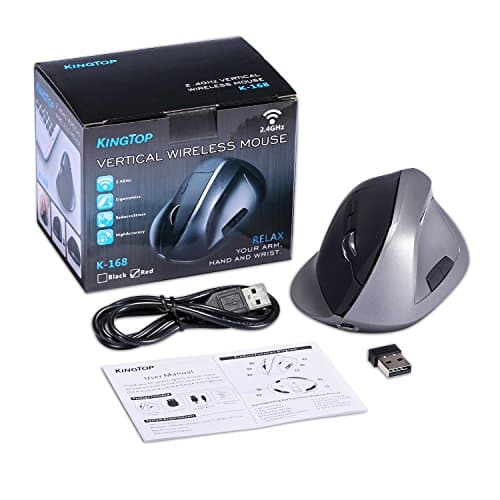 KINGTOP Vertical Mouse Ergonomic Optical Wireless Mouse Rechargeable for Notebook, PC, Laptop, Computer, Desktop, 6 Adjustable DPI Levels 6 Buttons Reduces Hand/Wrist Pain image