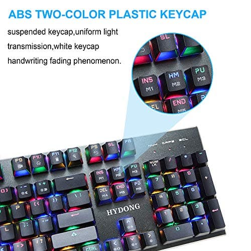 HYDONG RGB LED Backlit Mechanical Gaming Keyboard with Black Switch, 104 Anti-ghosting Standard Keys, Support Macro Setting, Aluminum Base, Non-Slip Spill-Resistant, USB Wired for PC, Laptop, Computer image